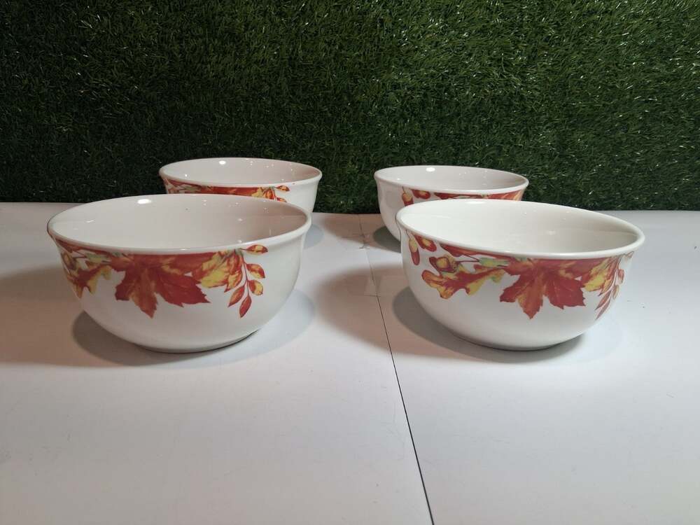 Lot of 4 Royal Norfolk Fall Leaves Ceramic Bowls Autumn Maple Thanksgiving Set
